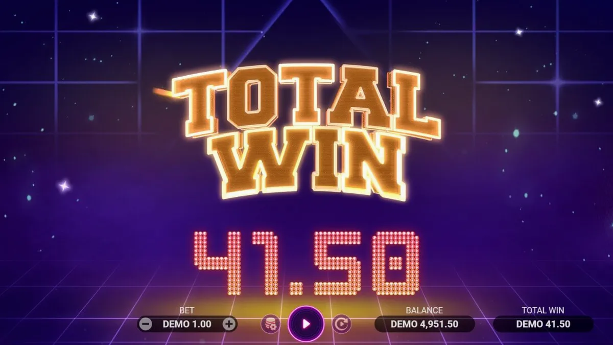 Tampilan visual futuristik dari slot Luck Reactor dengan simbol neon dan elemen retro.